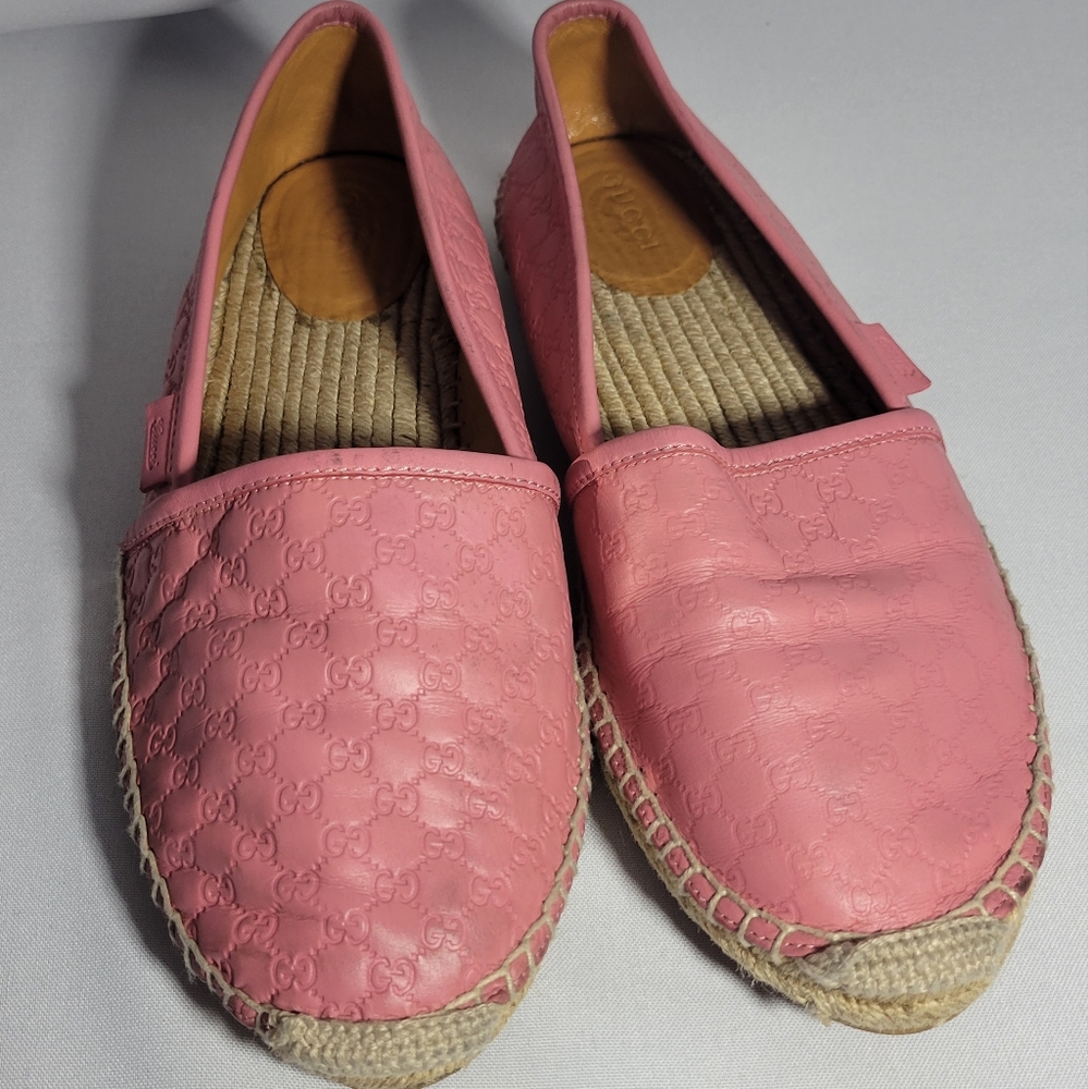 GUCCI PINK LEATHER ESPADRILLES